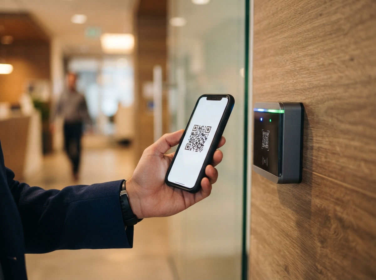 Khách quét mã QR trên điện thoại tại đầu đọc